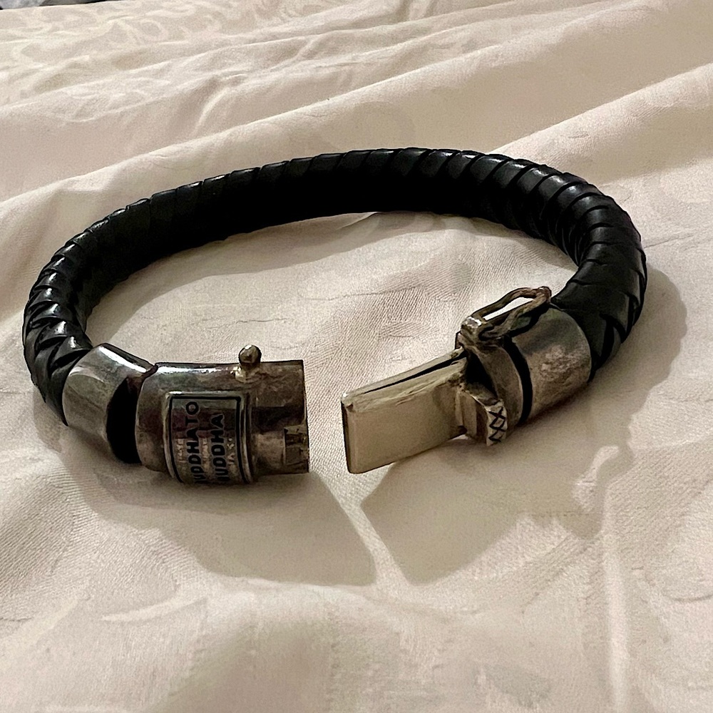Black Braided Leather Bracelet with Silver Clasp